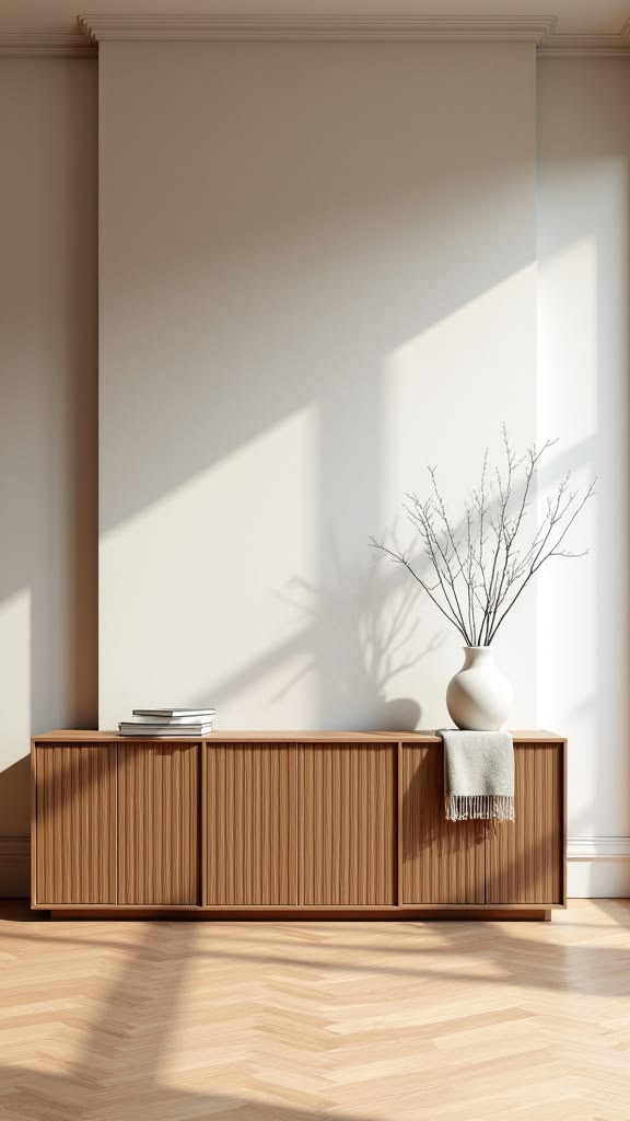 Aparador de madera del catálogo ICLA, con vetas visibles y luz natural